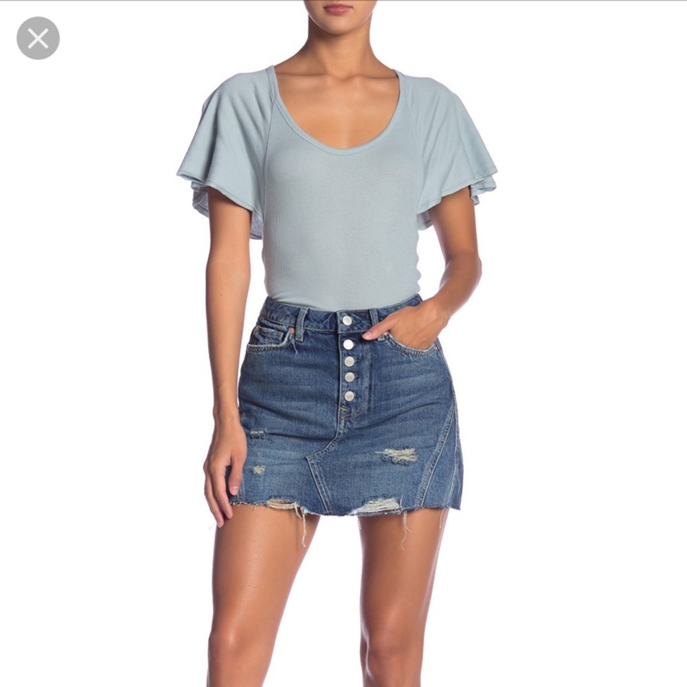 NWT FREE PEOPLE DISTRESSED BUTTON UP DENIM A-LINE MINI SKIRT Y2K Coquette Indie